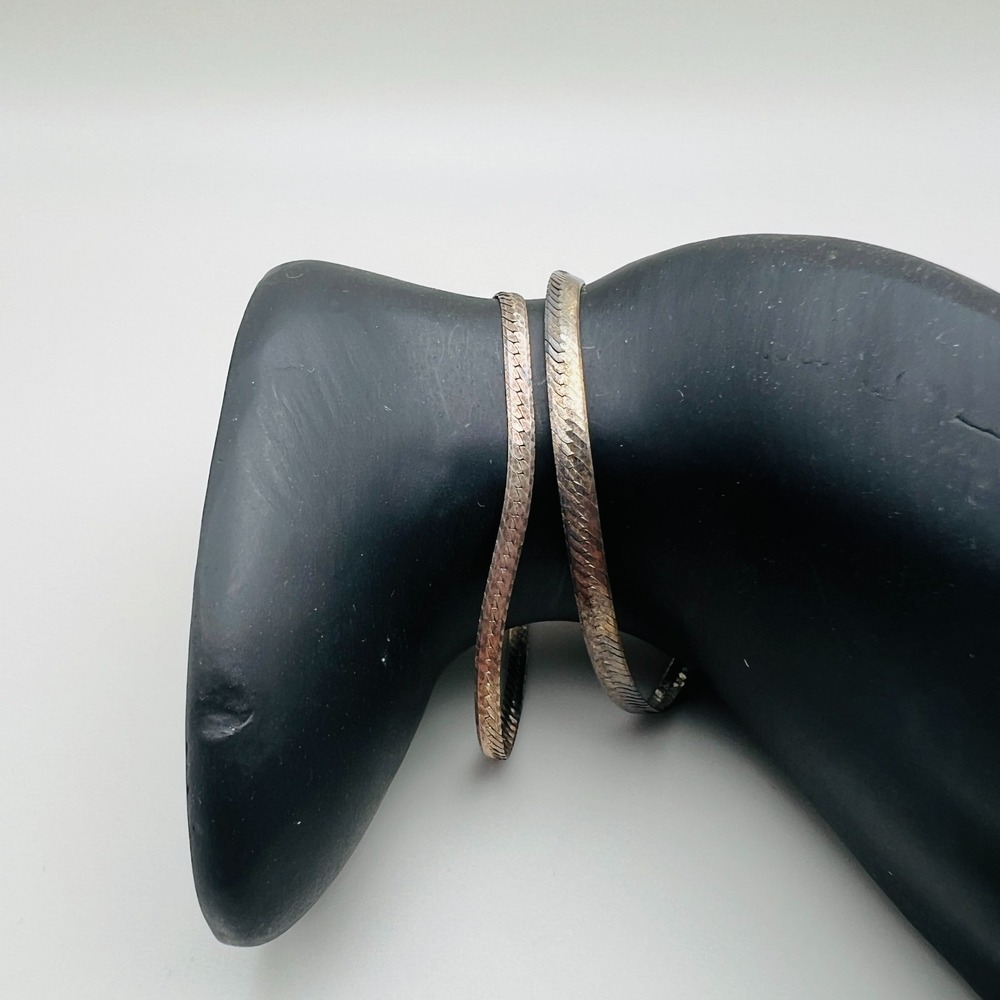 Herringbone Chain Bracelets Set of Two Sterling Silver 925 Italy Vintage 7 inch